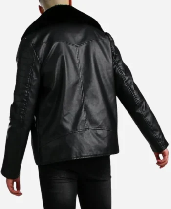 Mens Leather Biker Jacket With Fur Collar - Image 2