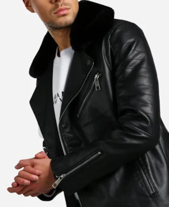 Mens Leather Biker Jacket With Fur Collar