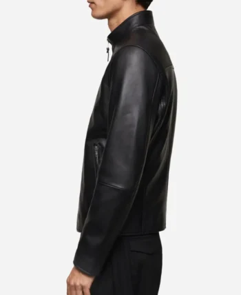 Men’s Black Biker Leather Zip Up Jacket - Image 2