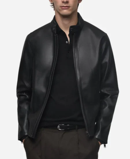 Men’s Stylish Black Leather Zip Up Jacket