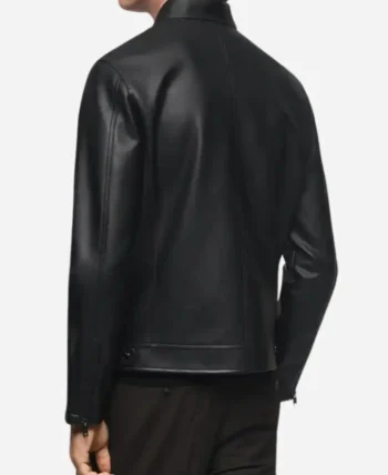 Men’s Stylish Black Leather Zip Up Jacket - Image 2