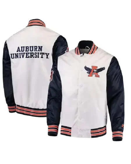 Auburn Tigers The Rookie White Satin Bomber Jacket