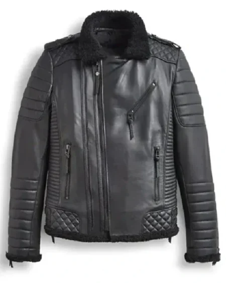 Benjamin Biker Padded Quilted Shearling Jacket
