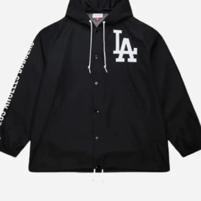 Black Dodgers Coaches Hooded Windbreaker Jacket