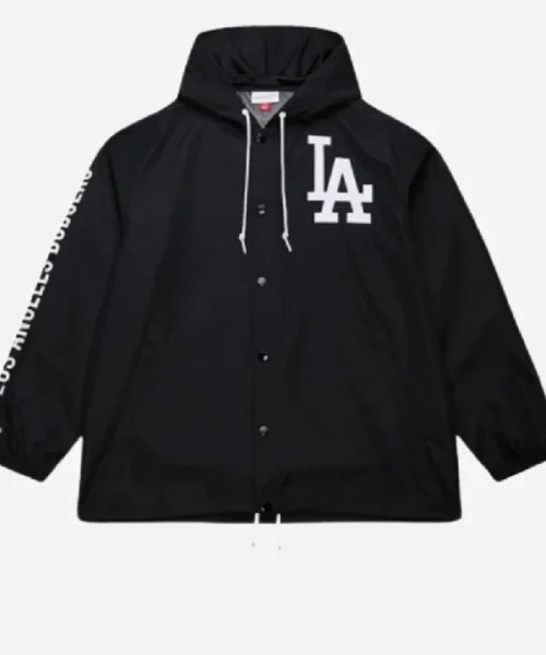 Black Dodgers Coaches Hooded Windbreaker Jacket