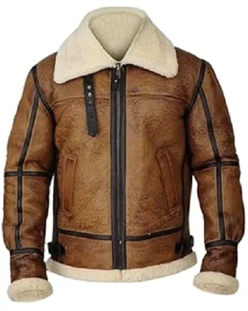 Brian-B3 Distressed Brown Shearling Bomber Jacket