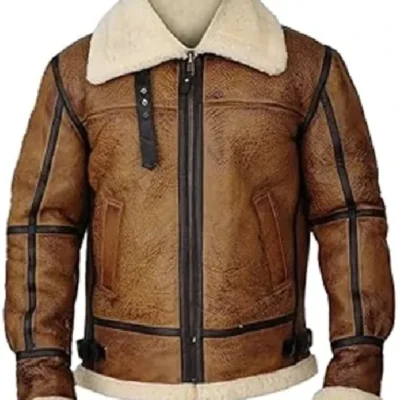 Brian-B3 Distressed Brown Shearling Bomber Jacket