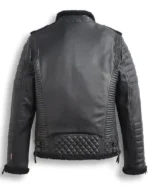 Buy Benjamin Biker Padded Diamond Quilted Black Shearling Fur Leather Jacket Sale