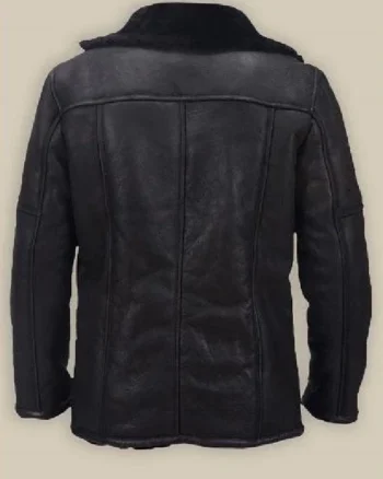 Buy Carlos Three Pockets Buttoned Closure Shearling Fur Black Leather Jacket Sale