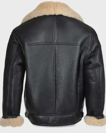 Buy Erik Shearling Collar Black Sheepskin Leather Zipper Jacket For Sale
