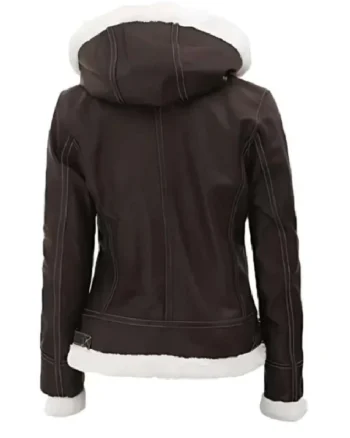Buy Jasmine Shearling Lined Dark Brown Women’s Leather Jacket With Hood Sale