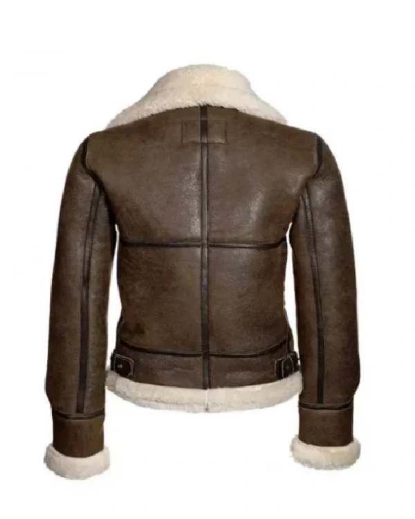 Buy Katie Distressed Brown Shearling Real Leather Jacket For Sale