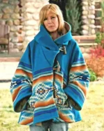 Buy Kelly Reilly Yellowstone Season 03 Beth Dutton Blanket Blue Coat Hooded Overcoat Sale