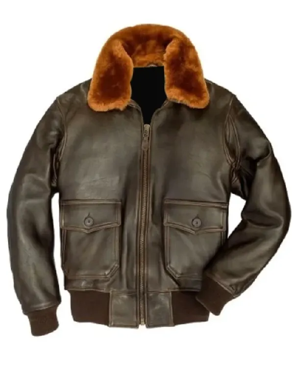 Buy Mark US Shearling G-1 Bomber Flight Black Genuine Leather Jacket With Detachable Fur Collar Sale Brown