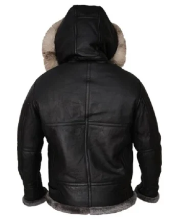 Buy Mens Robert All Black Shearling Fur B3 Bomber Parka Leather Jacket With Hood Sale