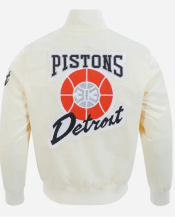Buy National Basketball Association NBA Detroit Pistons 2025 City Edition White Satin Bomber Jacket Sale
