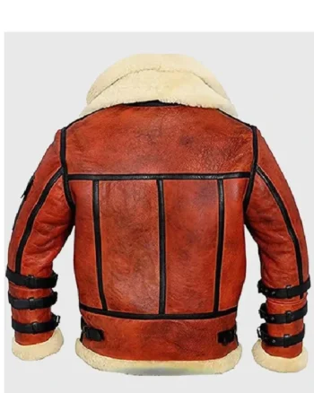 Buy Pry Double Collar B-3 Shearling Red Leather Aviator Jacket For Men and Women Sale