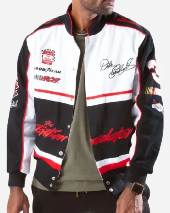 Buy The Intimidator Dale Earnhardt Black and White Twill Uniform Nascar Jacket Sale