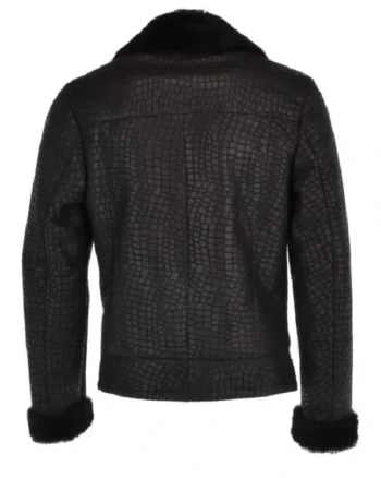 Buy Torres Black Snake Pattern Biker Aviator Fur Collar Shearling Leather Jacket Sale