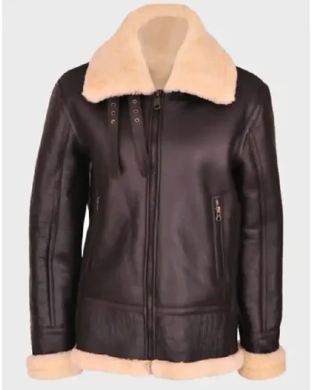 Buy Tracy SF Brown Shearling Aviator Leather Zipper Jacket For Sale