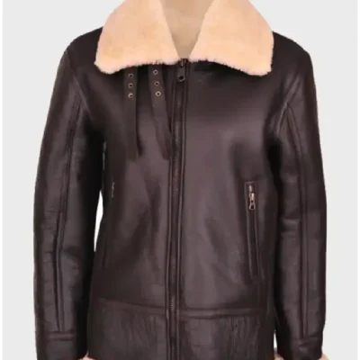 Buy Tracy SF Brown Shearling Aviator Leather Zipper Jacket For Sale
