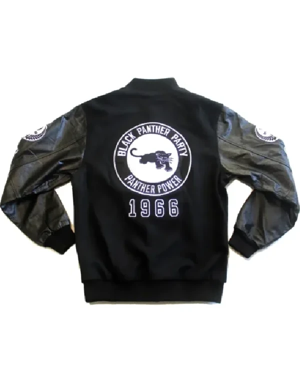 Buy Wool PU Leather Sleeves 1966 Black Panther Party Varsity Bomber Jacket For Sale