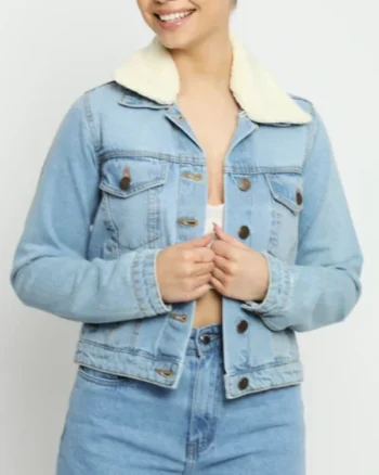 Dark Blue Denim Jean Jacket Sherpa Womens