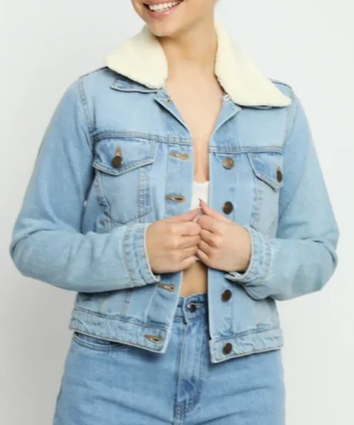 Dark Blue Denim Jean Jacket Sherpa Womens