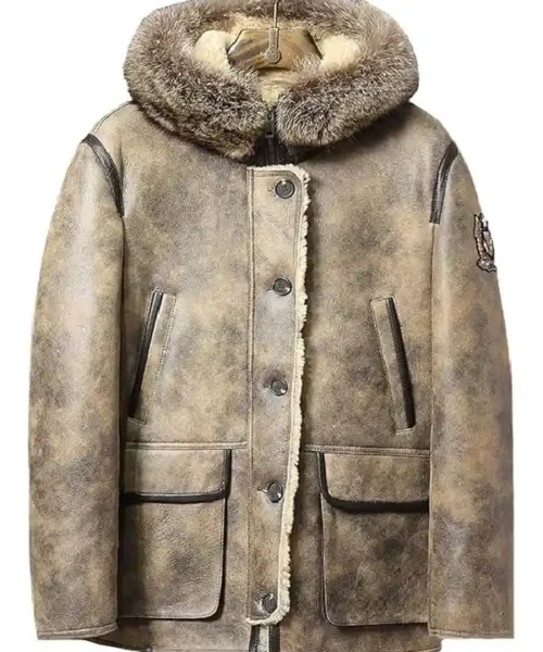 Jamie Hooded Shearling Parka Leather Jacket