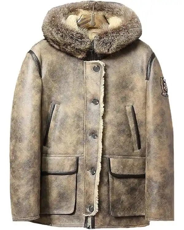 Jamie Hooded Shearling Parka Leather Jacket