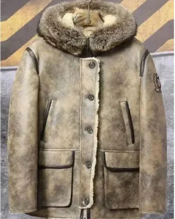 Jamie Hooded Shearling Parka Leather Jacket