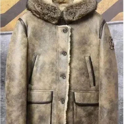 Jamie Hooded Shearling Parka Leather Jacket