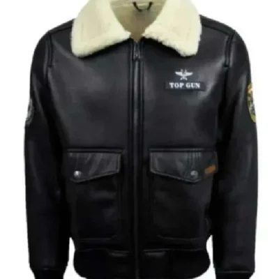 Jared Top Gun Shearling Fur B3 Black Leather Jacket