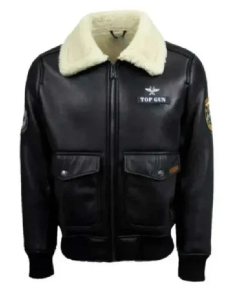 Jared Top Gun Shearling Fur B3 Black Leather Jacket