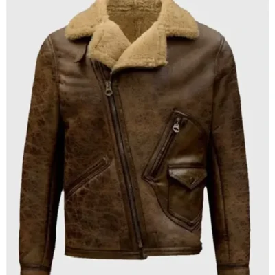Jones B-3 Shearling Distressed Brown Leather Aviator Jacket