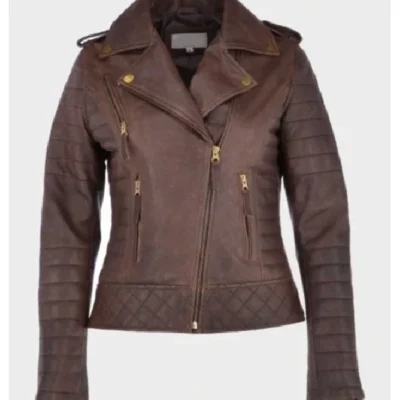 Kara Brown Distressed Biker Leather Jacket