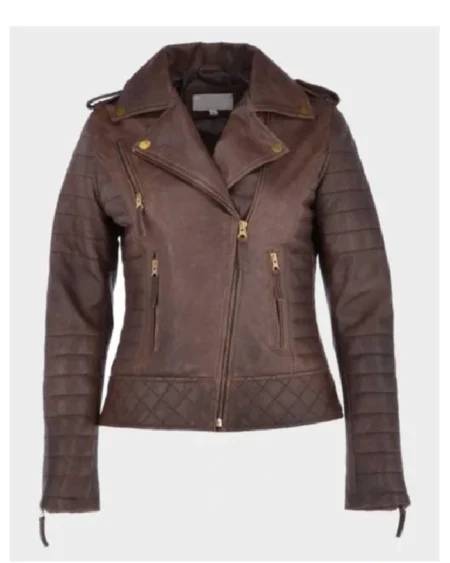 Kara Brown Distressed Biker Leather Jacket