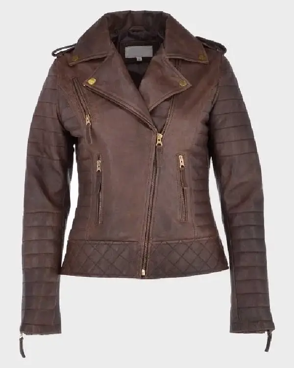 Kara Brown Distressed Biker Leather Jacket sale
