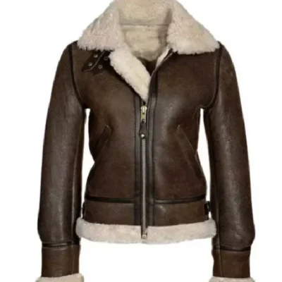 Katie Distressed Brown Shearling Leather Jacket