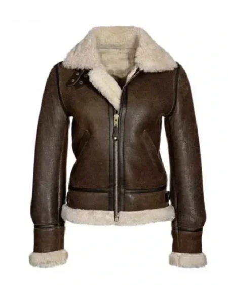 Katie Distressed Brown Shearling Leather Jacket