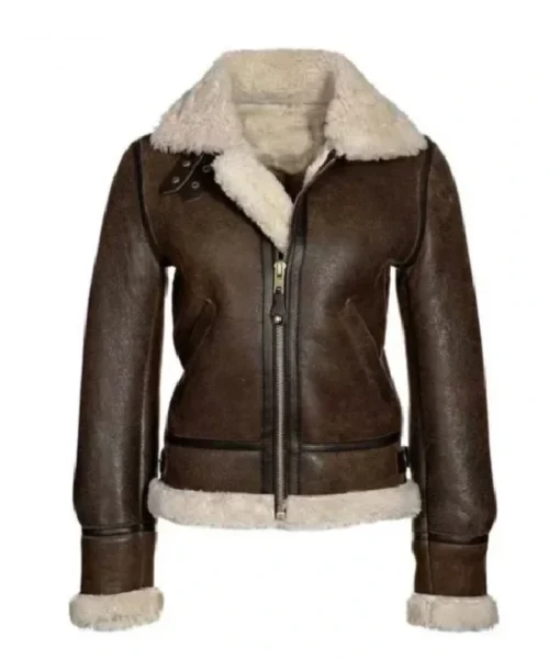 Katie Distressed Brown Shearling Leather Jacket