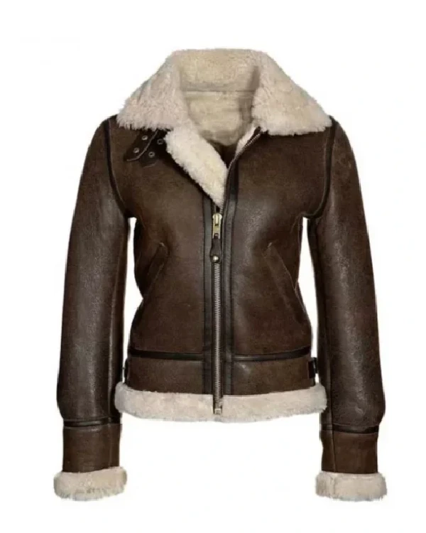 Katie Distressed Brown Shearling Leather Jacket