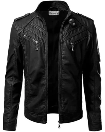Men's Black Genuine Lambskin Leather Biker Jacket