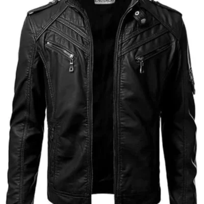 Men's Black Genuine Lambskin Leather Biker Jacket