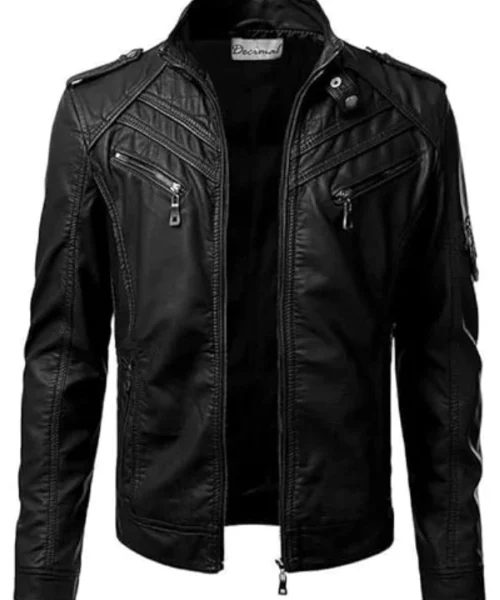 Men's Black Genuine Lambskin Leather Biker Jacket