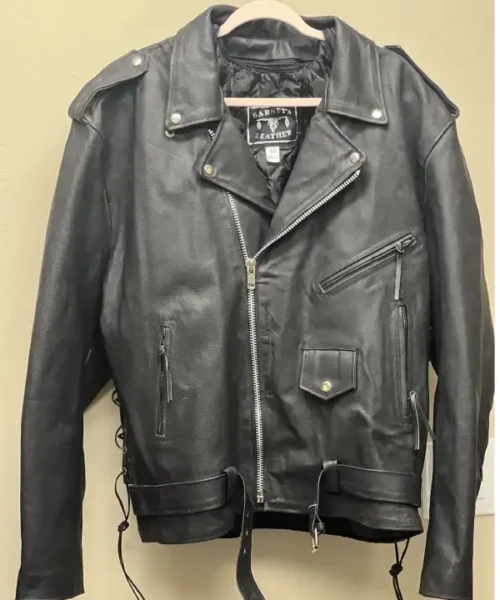 Mens Black Heavy Leather Motorcycle Jacket