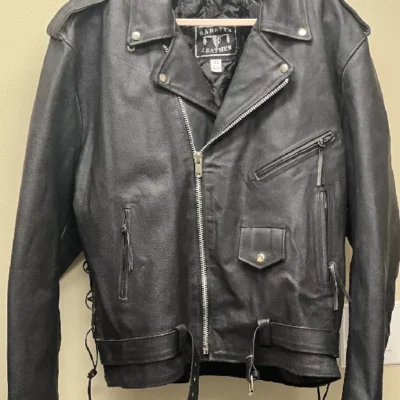 Mens Black Heavy Leather Motorcycle Jacket