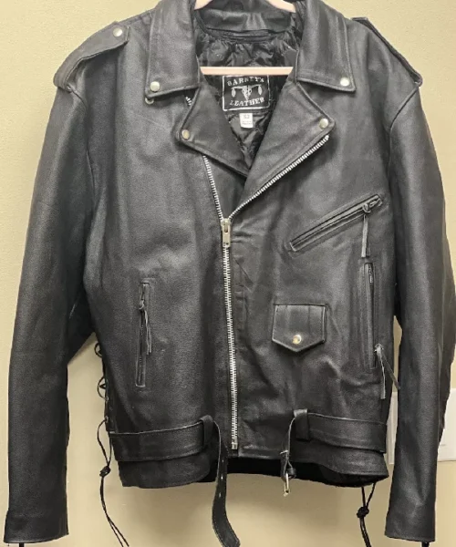 Mens Black Heavy Leather Motorcycle Jacket