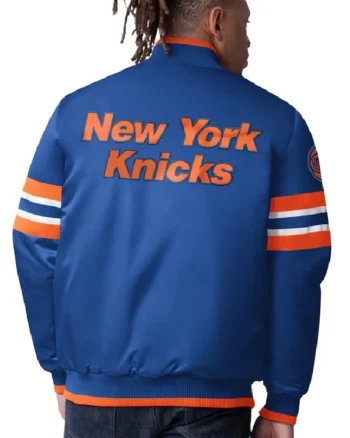 Men’s New York Knicks Starter Blue Scout Varsity Satin Full-Snap Jacket