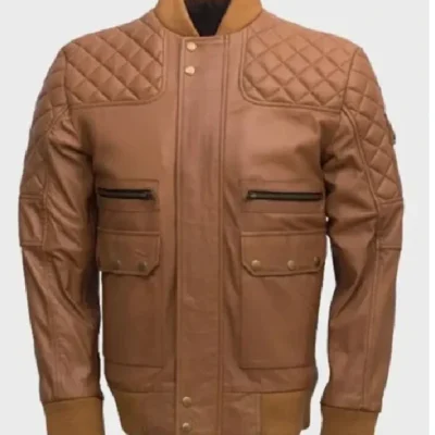 Men’s Quilted Tan Brown Sheepskin Leather Jacket